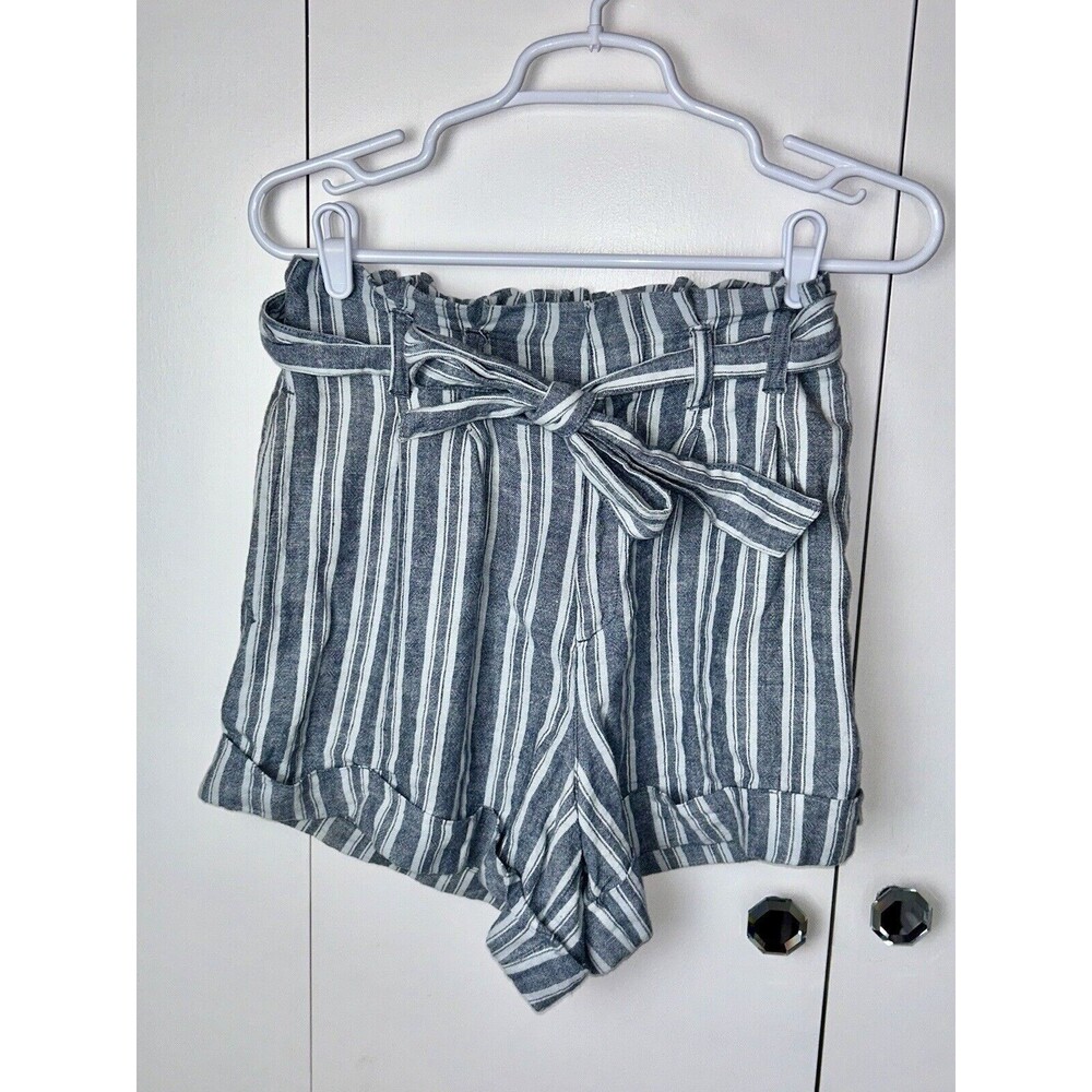 Abercrombie & Fitch Shorts Women's White Dark Grey Striped Linen Paperbag M
